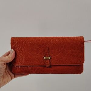 Anthropologie Pilcro & Letterpress Leather Wallet Rust Orange Embossed